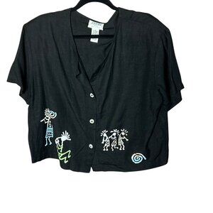 Black Southwestern Design Kokopelli Casual Jasmine Top Petite Large